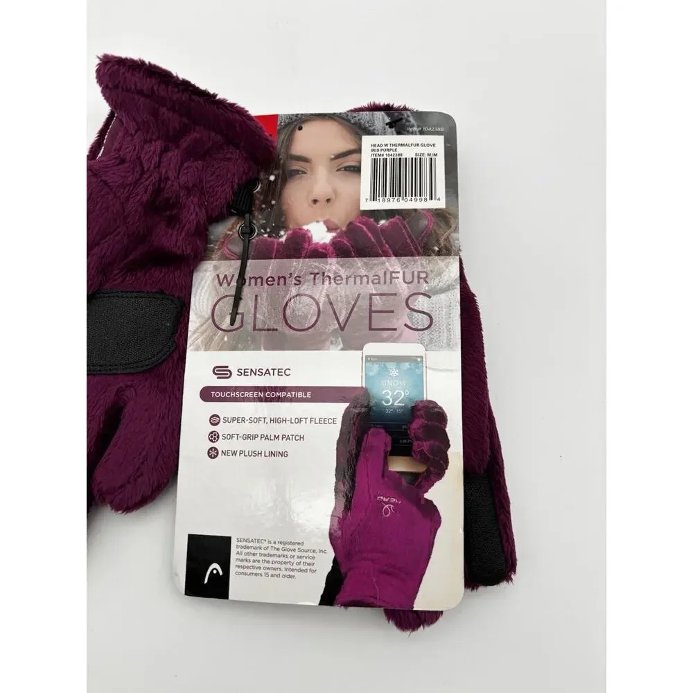 New. Head Sensatec Gloves Purple Medium Women's Faux Fur With Grip New With Tags